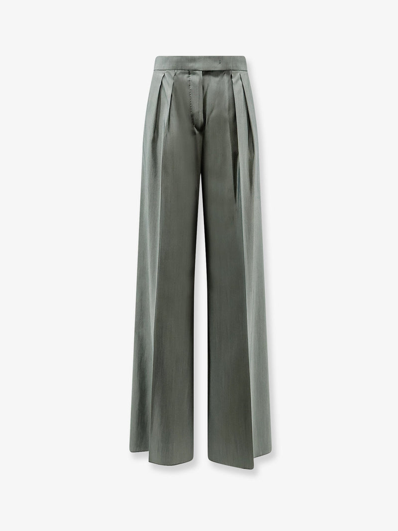 Max Mara Max Mara Virgin Wool and Silk Trousers Green - World Class Fashion