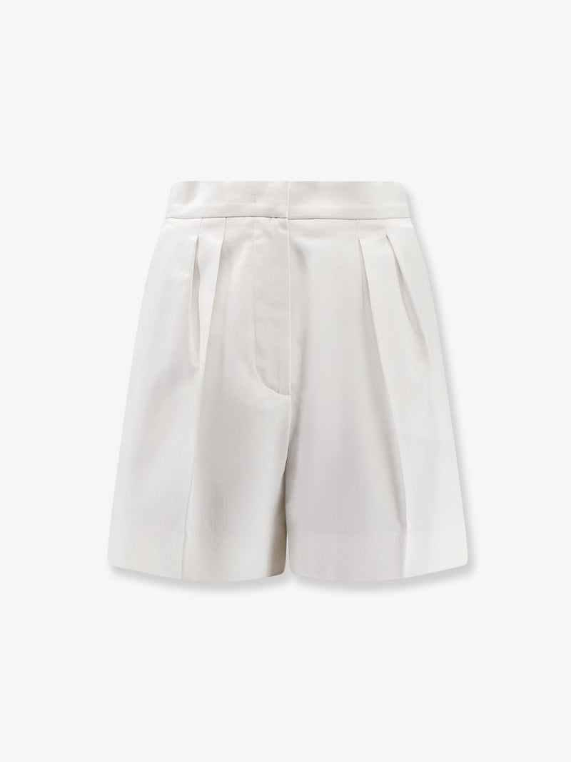 Max Mara Max Mara Tabacco Stretch Cotton Shorts White - World Class Fashion