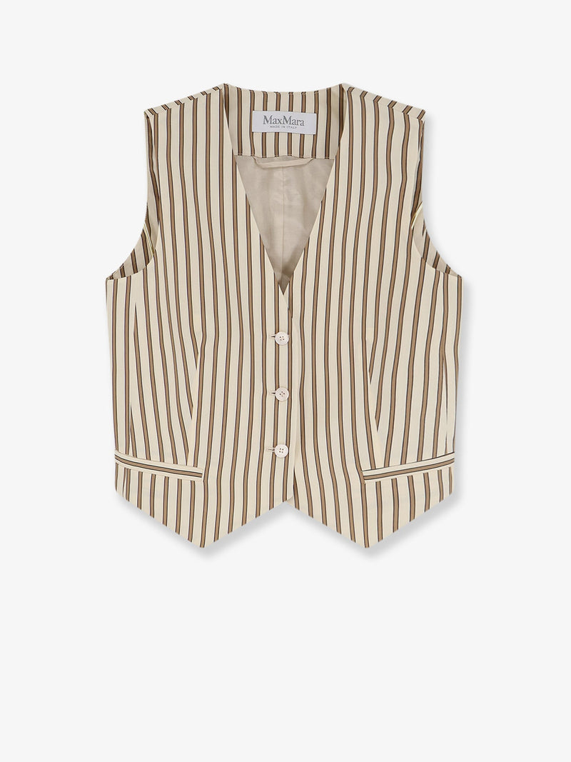 Max Mara Max Mara Mxmfauno Striped Cotton Silk Vest Beige - World Class Fashion
