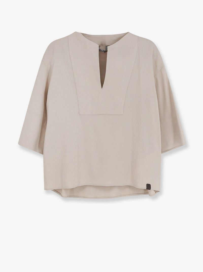 Max Mara Max Mara Mxpsospiro Linen Viscose Shirt Beige - World Class Fashion