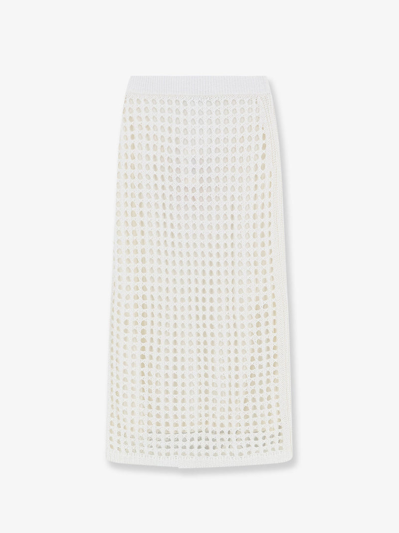 Max Mara Max Mara Mxpgeode Perforated Cotton Skirt White - World Class Fashion