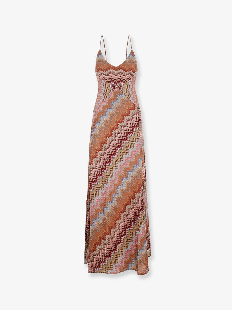 Missoni Vestido largo de viscosa Missoni con estampado chevron multicolor - World Class Fashion