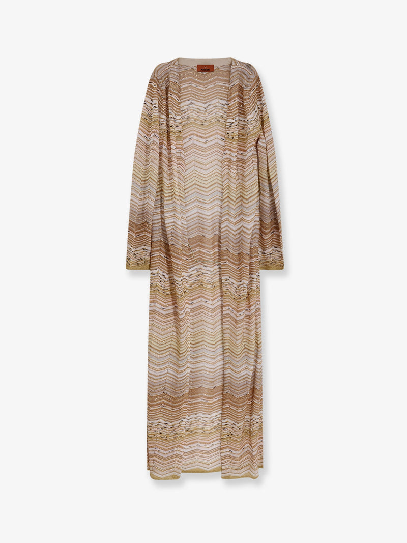 Missoni Cárdigan Missoni largo con motivo chevron, color dorado - World Class Fashion