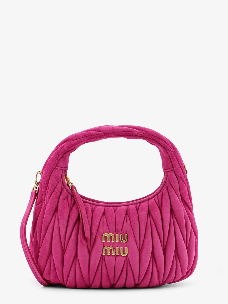 Miu Miu Miu Miu Wander Matelassé Suede Shoulder Bag Pink - World Class Fashion
