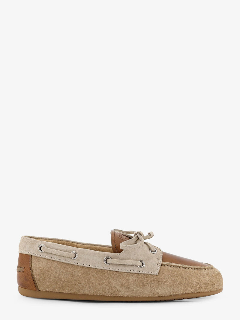Miu Miu Miu Miu Suede Loafer with Leather Inserts Beige - World Class Fashion