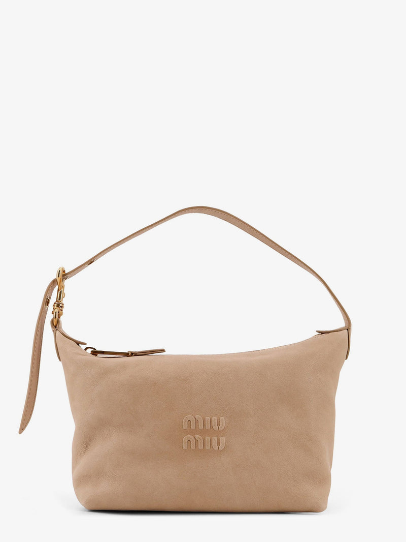 Miu Miu Bolso de mano tipo pouch de piel Miu Miu color beige - World Class Fashion