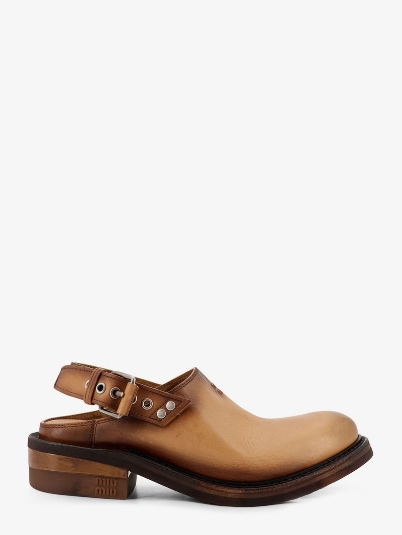Miu Miu Miu Miu Foule Leather Sabot Sandals Brown - World Class Fashion