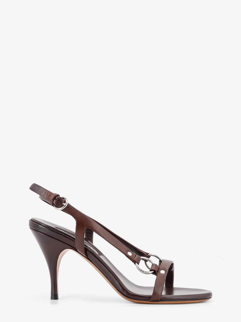 Miu Miu Miu Miu Leather Sandals with Metal Detail Brown - World Class Fashion
