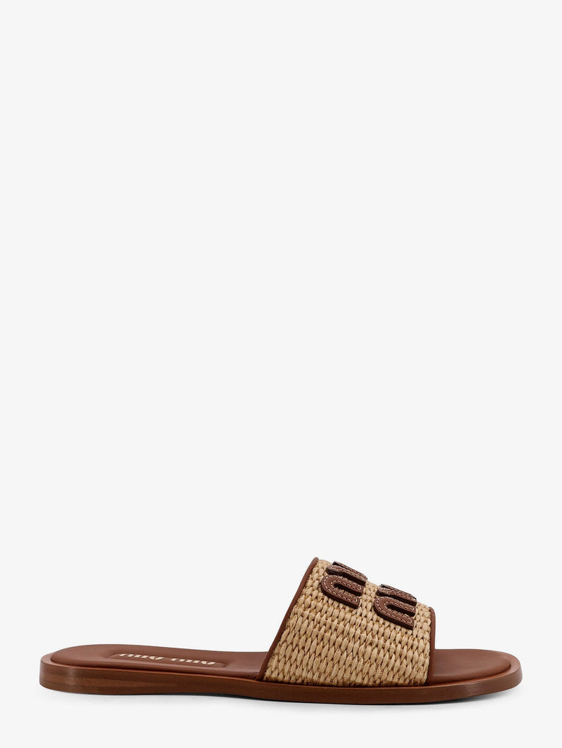 Miu Miu Miu Miu Raffia and Leather Sandals Brown - World Class Fashion