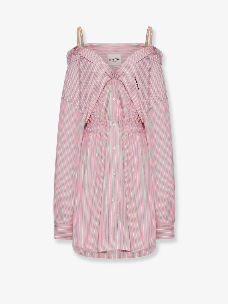 Miu Miu Miu Miu Vestido camisero de algodón a rayas rosa - World Class Fashion