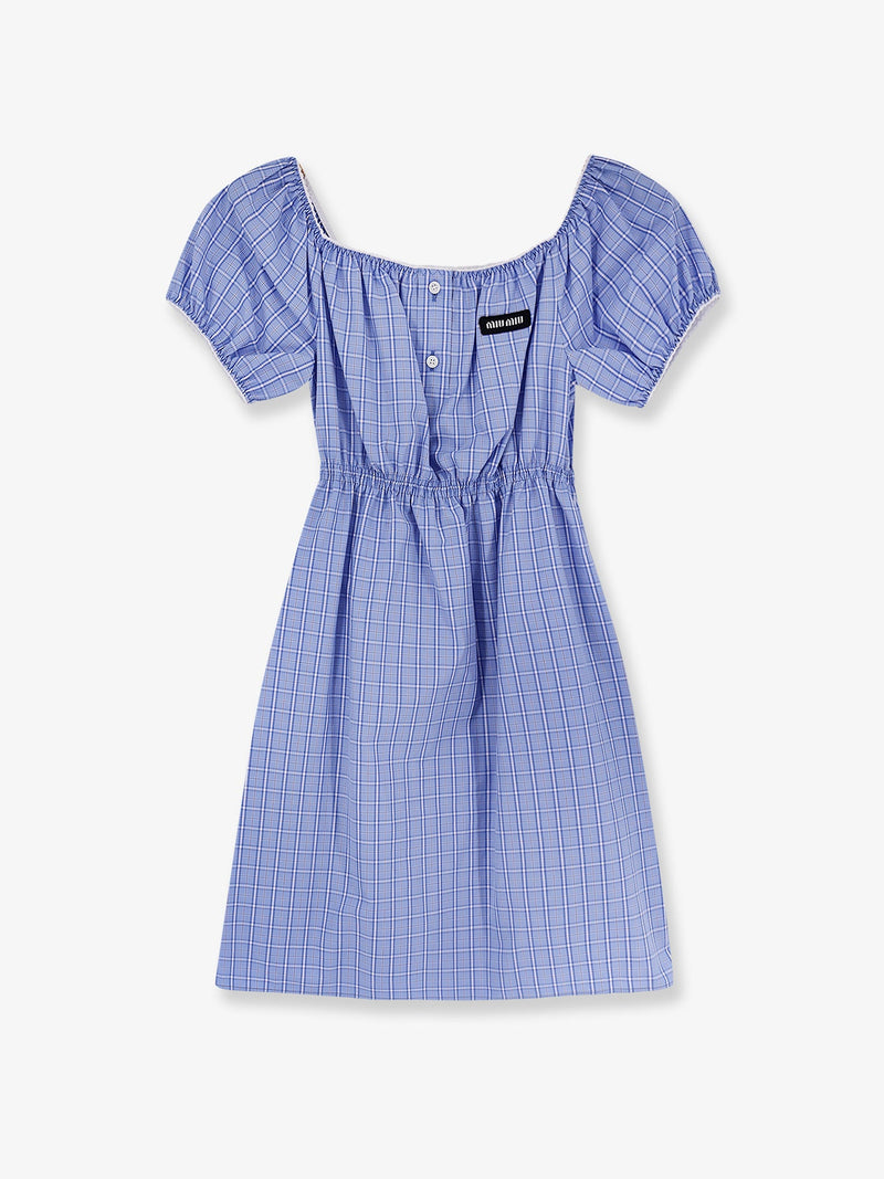 Miu Miu Minivestido Miu Miu Madras de algodón azul - World Class Fashion