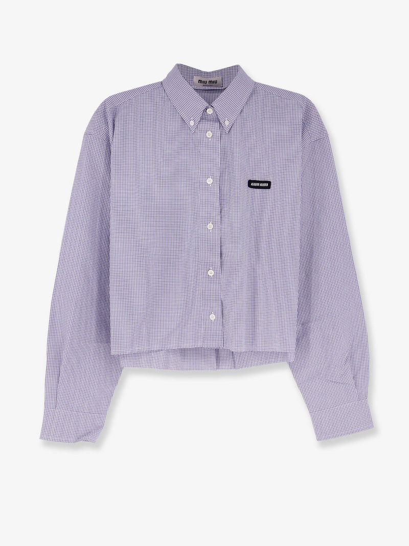 Miu Miu Miu Miu Pin Check Cotton Shirt Blue - World Class Fashion