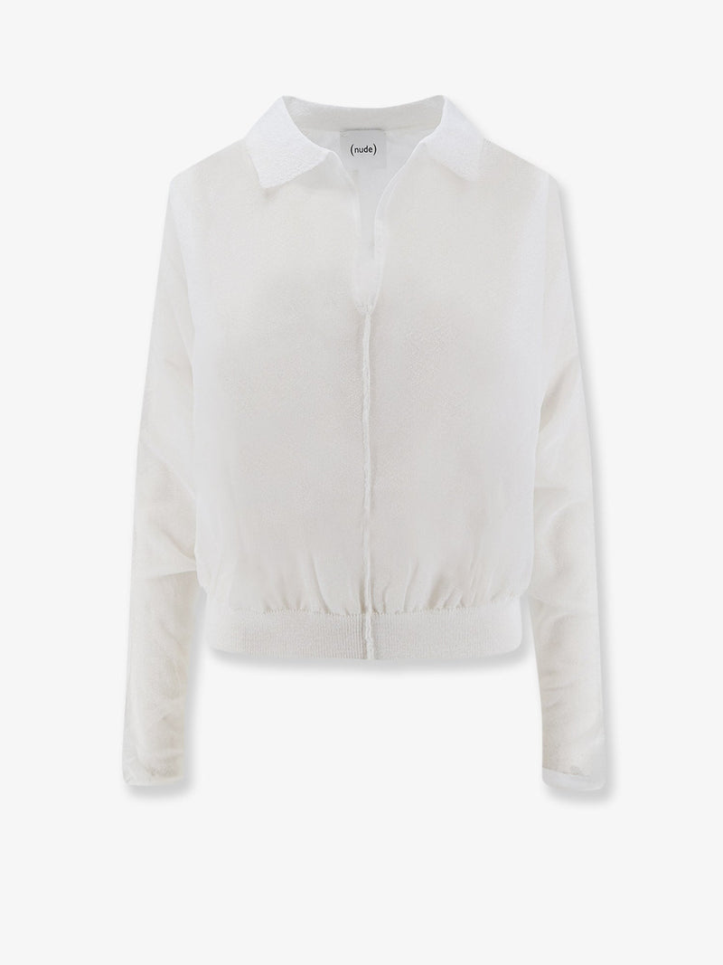 Nude Polo de mezcla de algodón en color blanco, para mujer - World Class Fashion