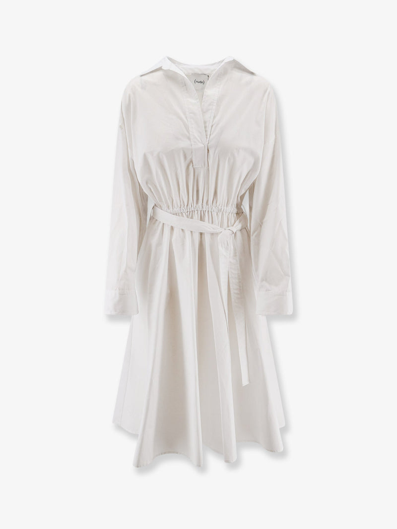 Nude Vestido polo de algodón color nude y blanco - World Class Fashion