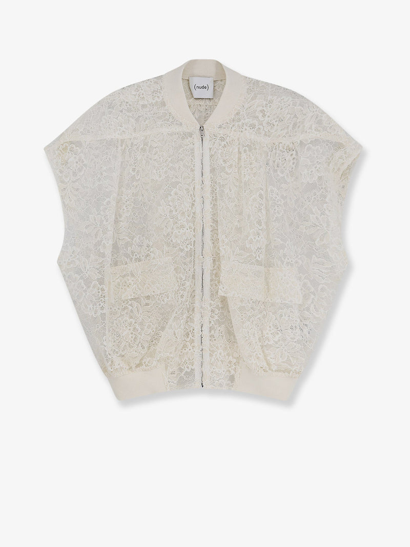 Nude Chaqueta de encaje sin mangas color nude blanco - World Class Fashion