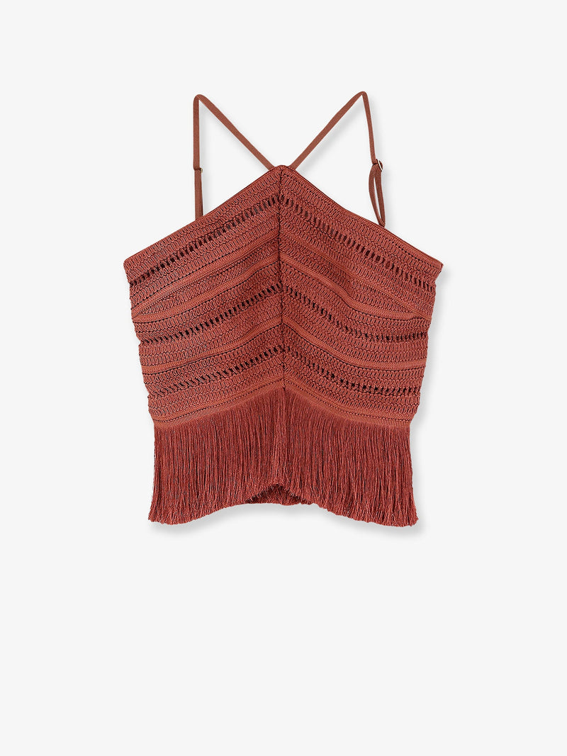 Patbo Patbo Asymmetrical Top With Fringes Brown - World Class Fashion