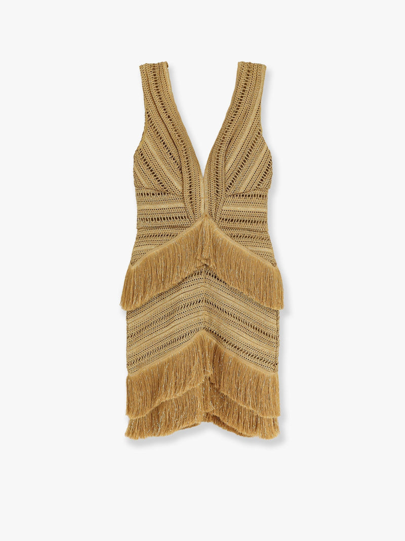 Patbo Patbo Minivestido Pampas con Bordado y Flecos Beige - World Class Fashion