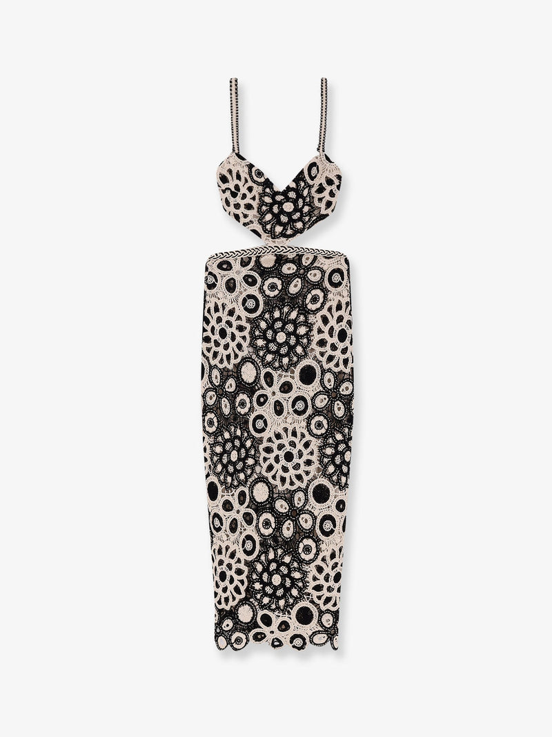 Patbo Vestido Largo de Ganchillo Patbo Negro Blanco para Mujer - World Class Fashion
