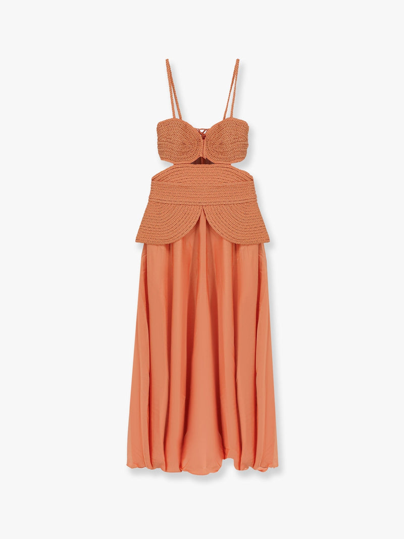 Patbo Patbo Vestido Midi Satin Sunset con Corsé Trenzado Naranja - World Class Fashion