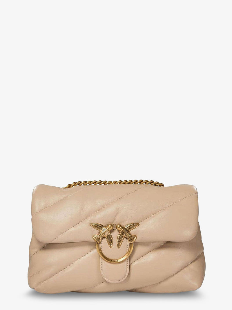 Pinko Pinko Love Puff Classic Quilted Leather Crossbody Bag Beige - World Class Fashion