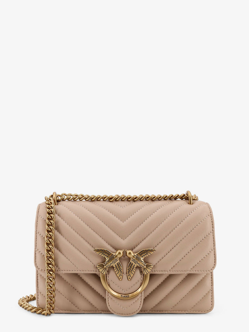 Pinko Pinko Love One Mini Quilted Leather Shoulder Bag Beige - World Class Fashion