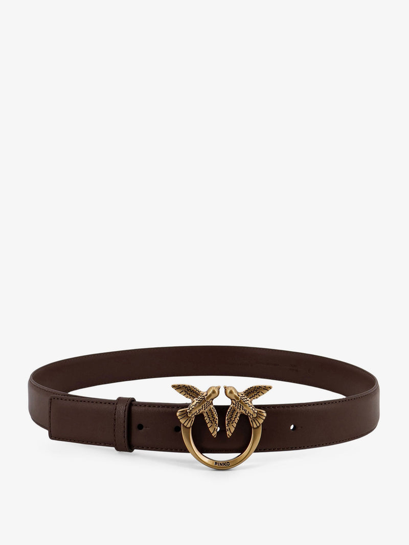 Pinko Pinko Leather Belt with Love Birds Logo Brown - World Class Fashion