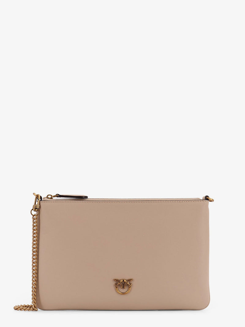 Pinko Pinko Flat Love Leather Shoulder Bag Beige - World Class Fashion