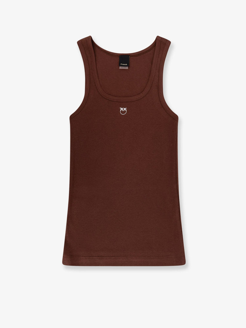 Pinko Pinko Calcolatore Cotton Tank Top Brown - World Class Fashion
