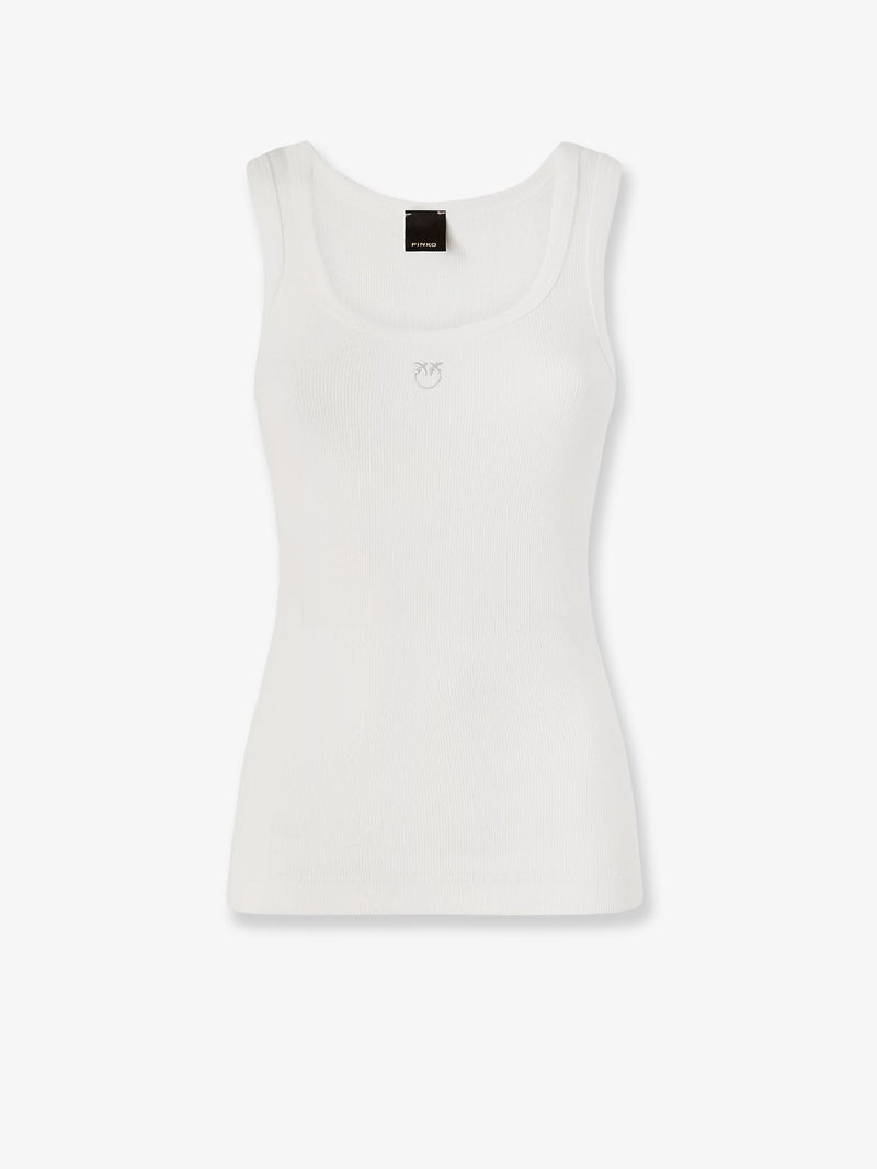 Pinko Pinko Cotton Tank Top Love Birds Logo White - World Class Fashion