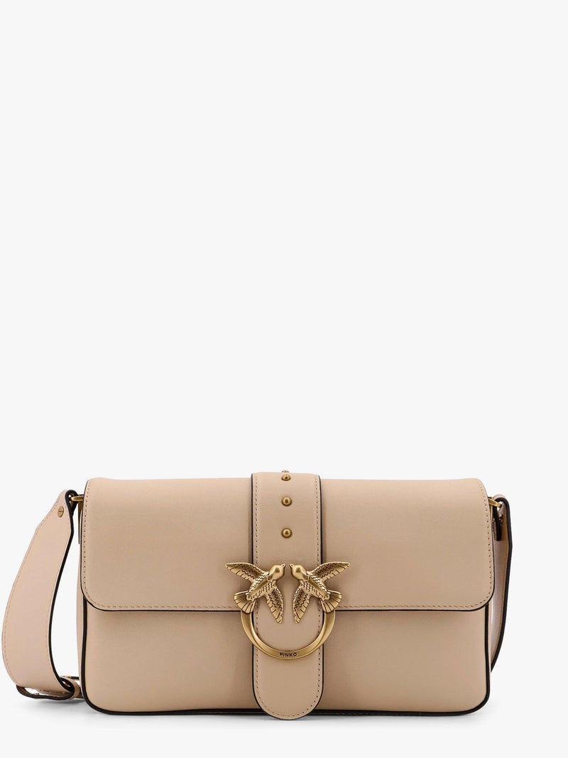 Pinko Pinko Love One Classic Leather Crossbody Bag Beige - World Class Fashion