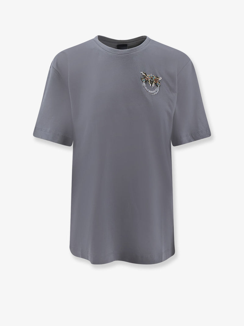 Pinko Pinko Cotton T-Shirt with Love Birds Logo Grey - World Class Fashion