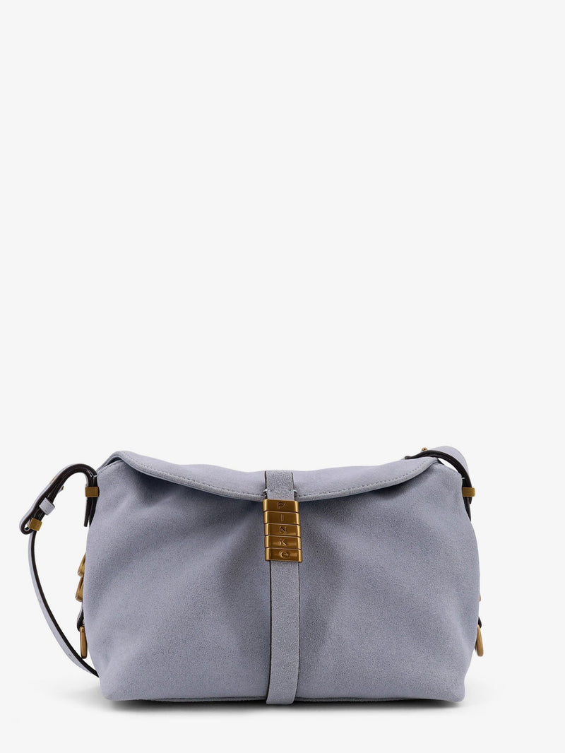 Pinko Pinko Suede Shoulder Bag Blue with Metal Logo - World Class Fashion