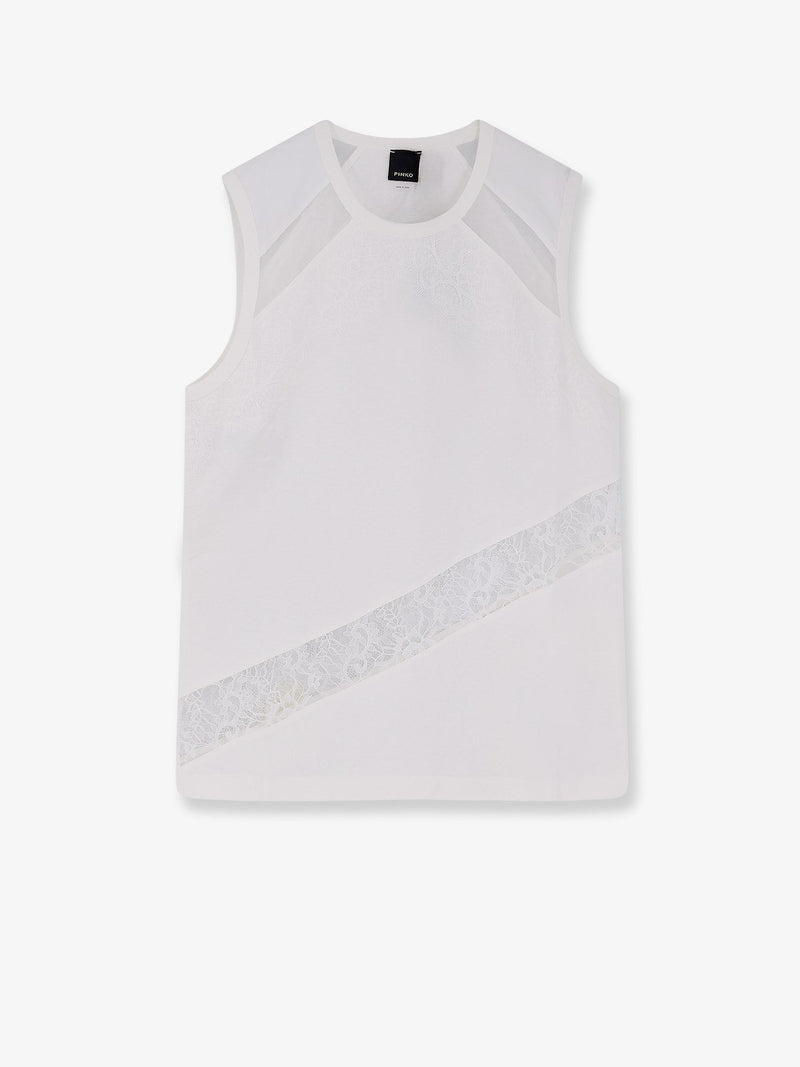Pinko Pinko Molly Cotton Tank Top with Lace Inserts White - World Class Fashion