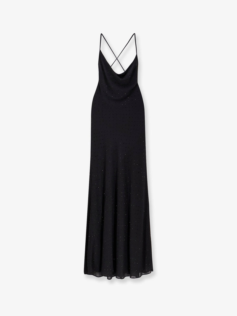 Pinko Pinko Farro Long Dress with Rhinestones Black - World Class Fashion