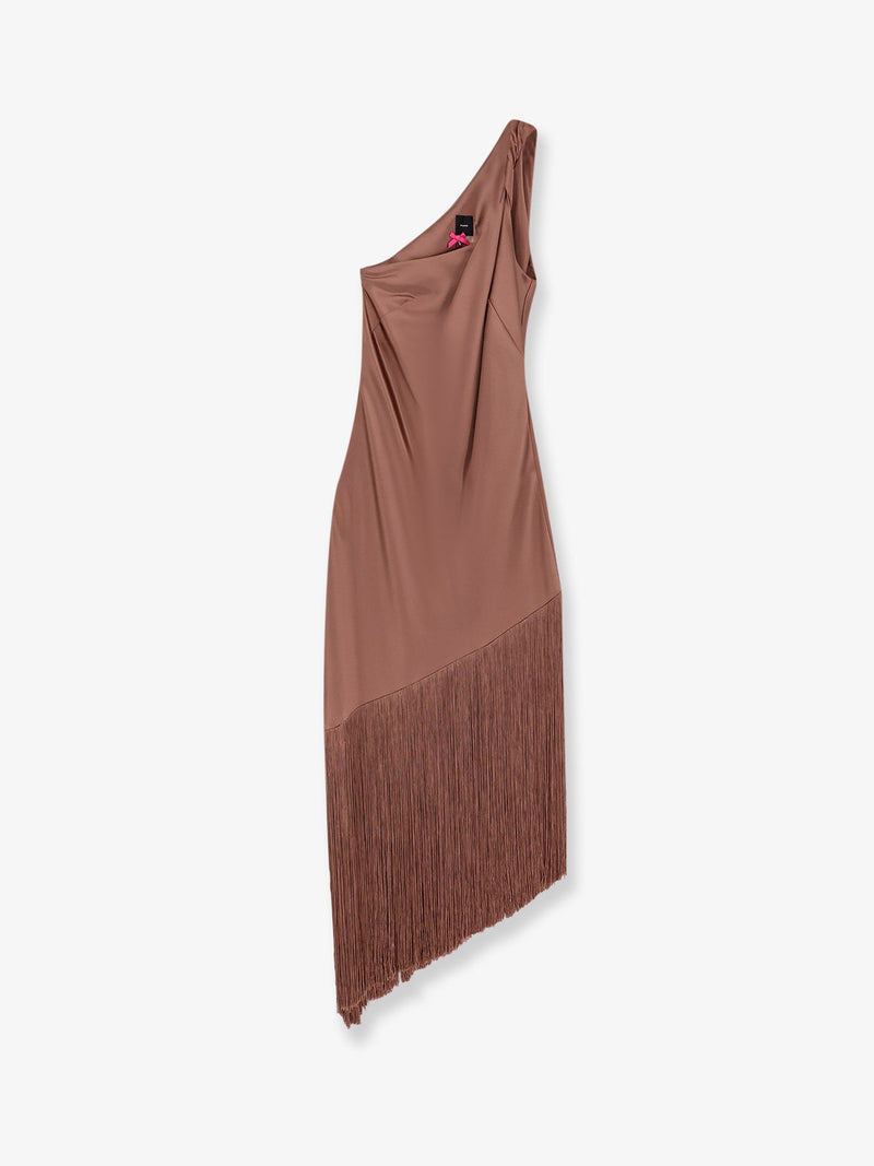 Pinko Pinko Kiwi Satin Dress with Fringe Brown - World Class Fashion