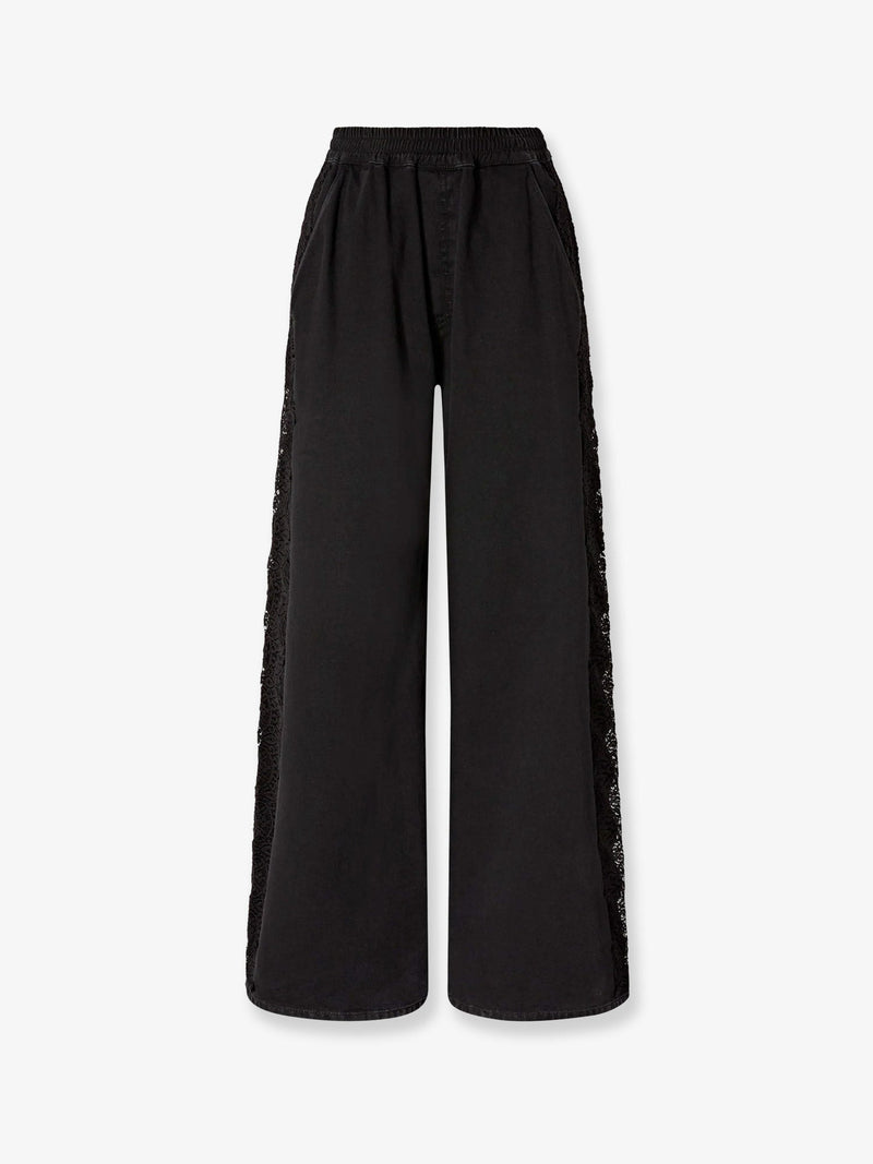 Pinko Pinko Denim Trousers with Lace Detail Black Women - World Class Fashion
