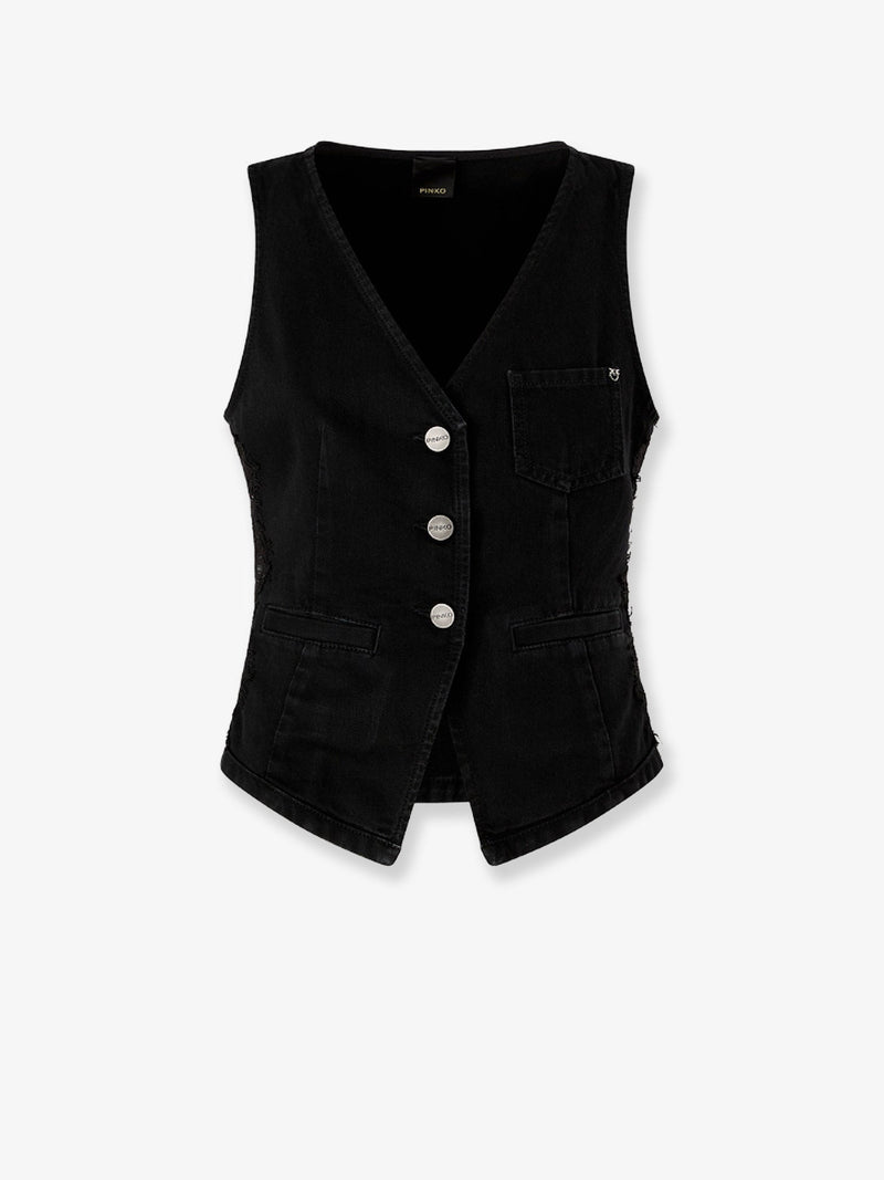 Pinko Pinko Gardener Cotton Vest with Lace Profiles Black - World Class Fashion