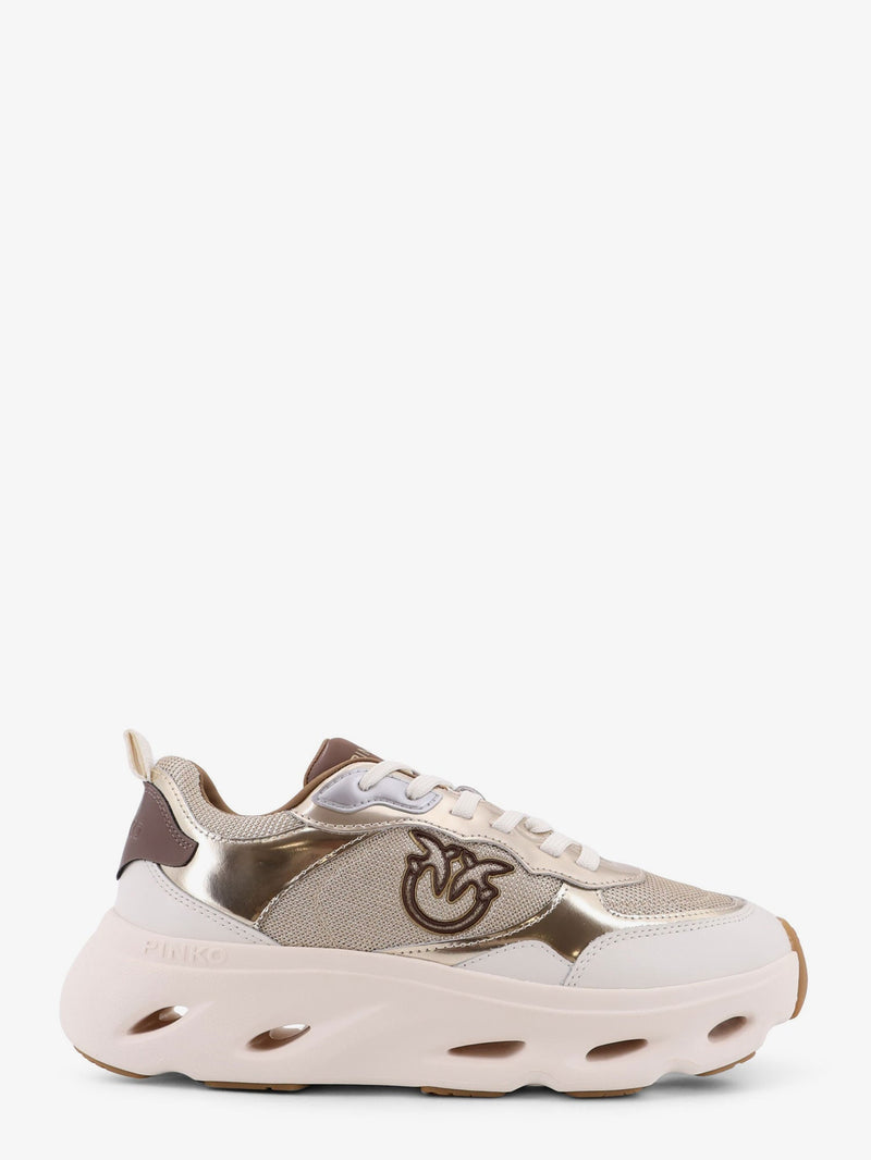 Pinko Pinko Pink Leather Sneakers with Nylon Inserts Gold - World Class Fashion