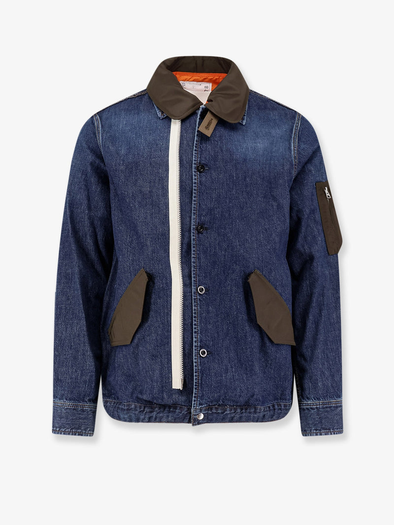 Sacai Sacai Denim Jacket With Nylon Inserts Blue - World Class Fashion
