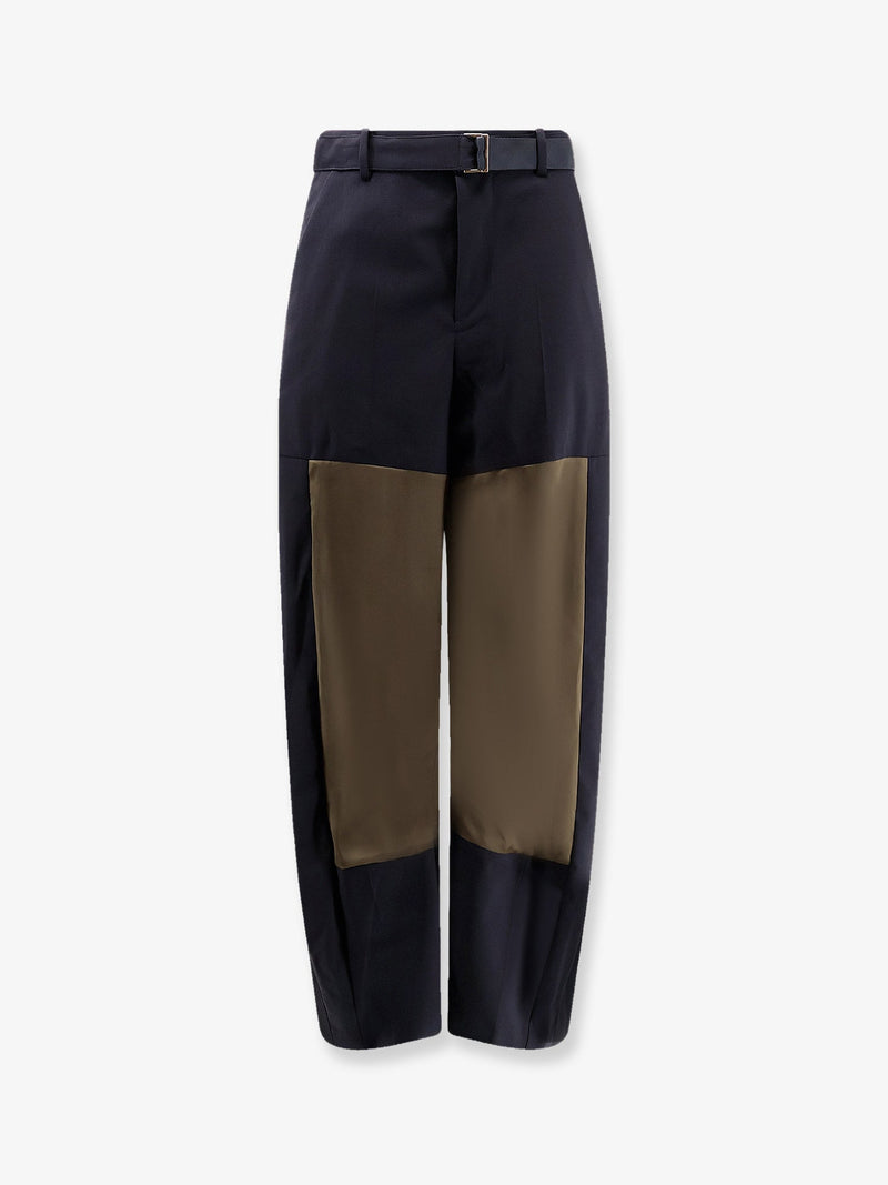 Sacai Pantalón Sacai de mezcla de lana con inserciones de nylon azul - World Class Fashion