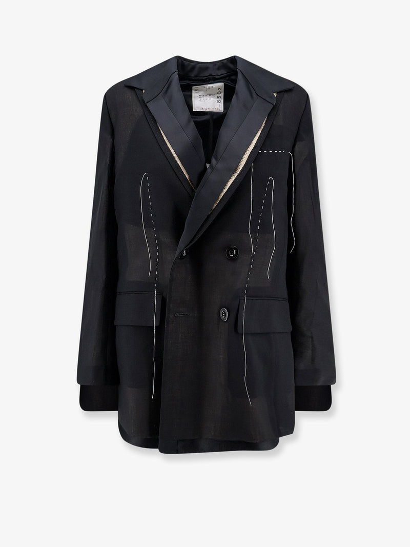 Sacai Sacai Blazer de seda y organza negro para mujer - World Class Fashion