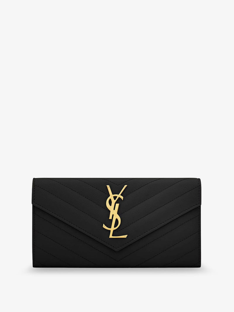 Saint Laurent Saint Laurent Leather Wallet with Cassandre Logo Black - World Class Fashion