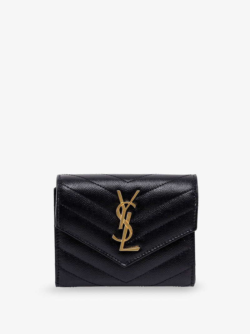 Saint Laurent Saint Laurent Leather Wallet with Cassandre Logo Black - World Class Fashion