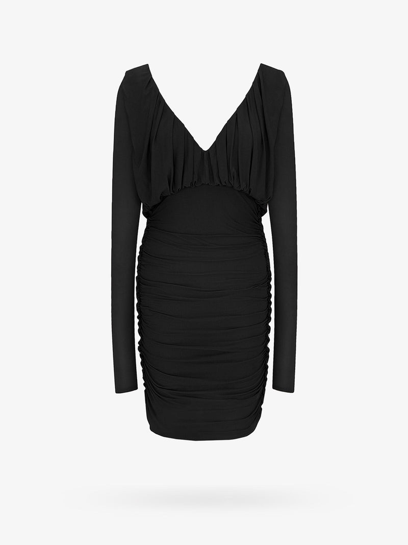Saint Laurent Saint Laurent Cupro Dress with Drapery Black - World Class Fashion