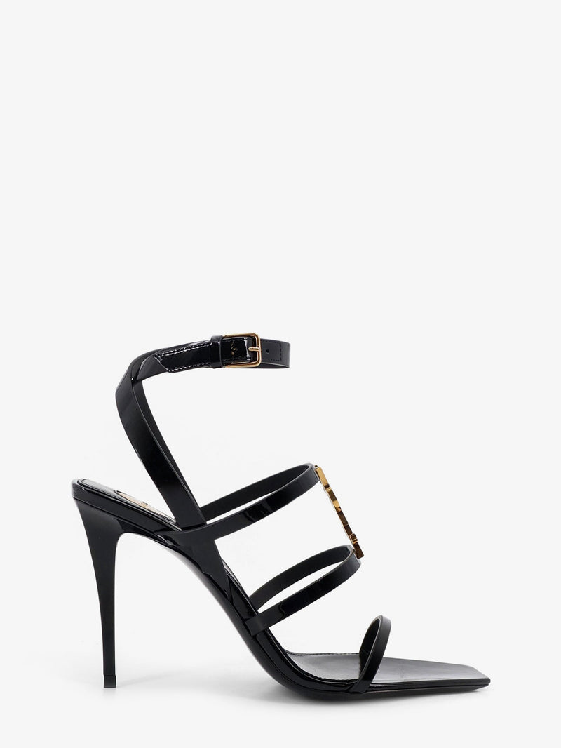 Saint Laurent Saint Laurent Cassandre Patent Leather Sandals Black - World Class Fashion