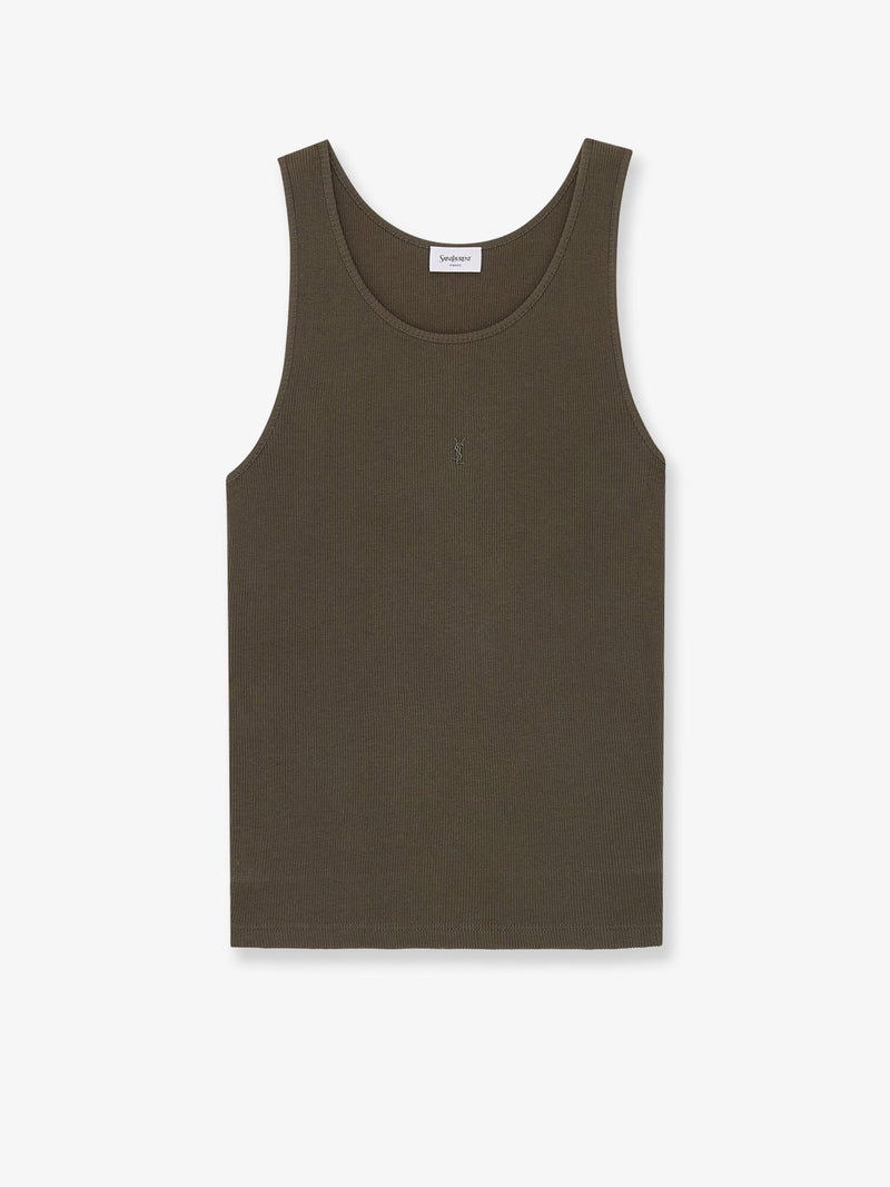 Saint Laurent Saint Laurent Ribbed Cotton Top Green - World Class Fashion
