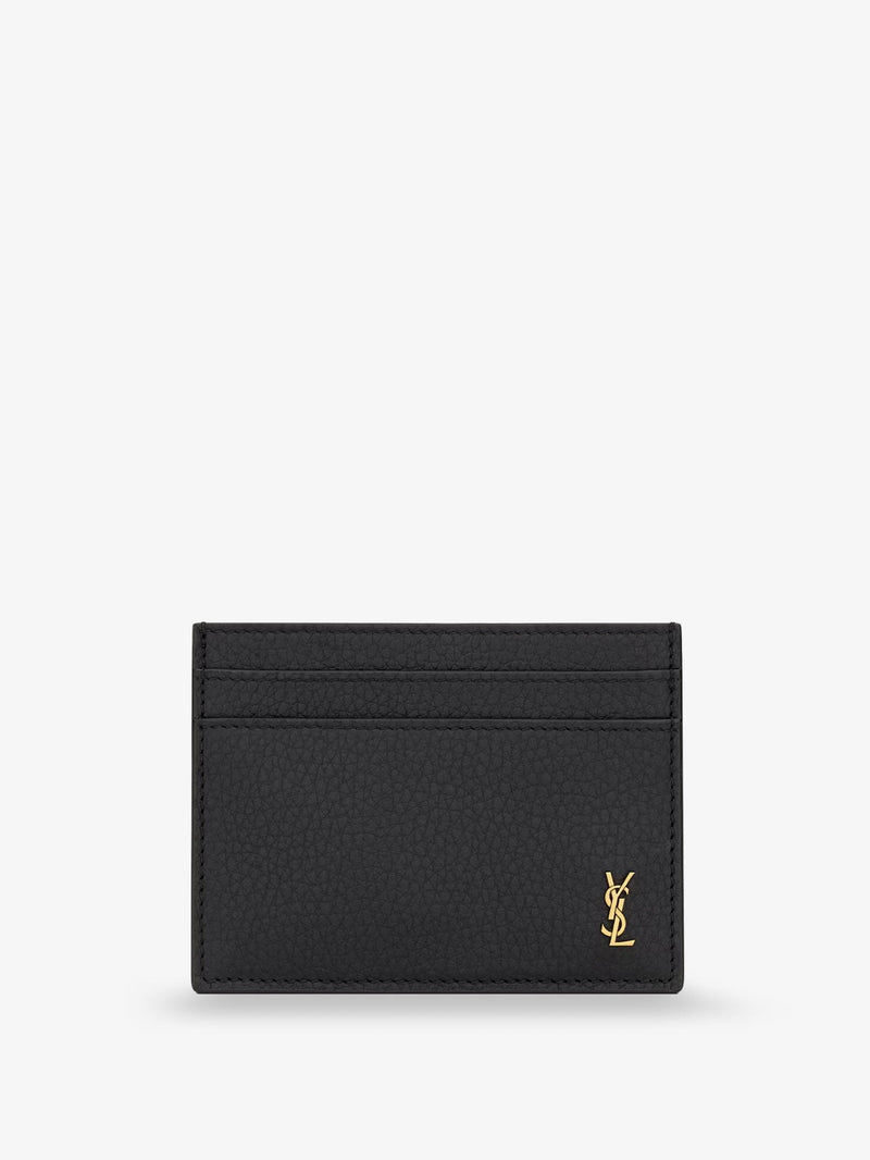 Saint Laurent Saint Laurent Tiny Cassandre Hammered Leather Card Holder Black - World Class Fashion