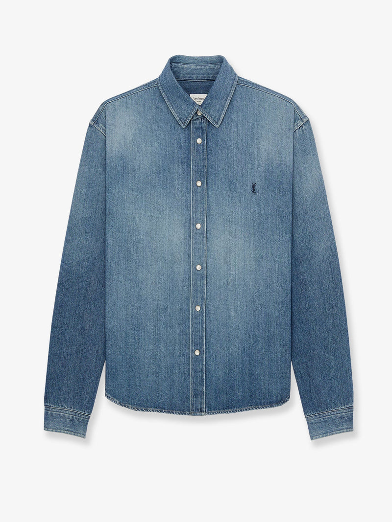 Saint Laurent Saint Laurent Cassandre Blue Denim Shirt - World Class Fashion