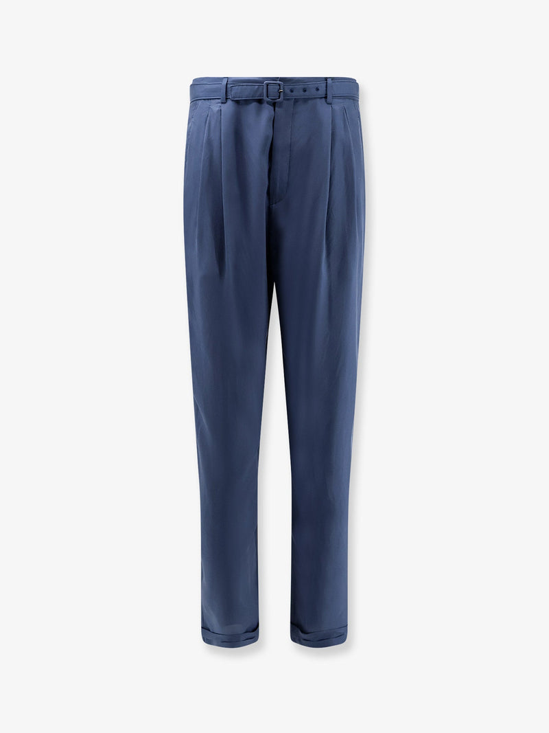 Saint Laurent Saint Laurent Silk Trousers with Belt Blue - World Class Fashion