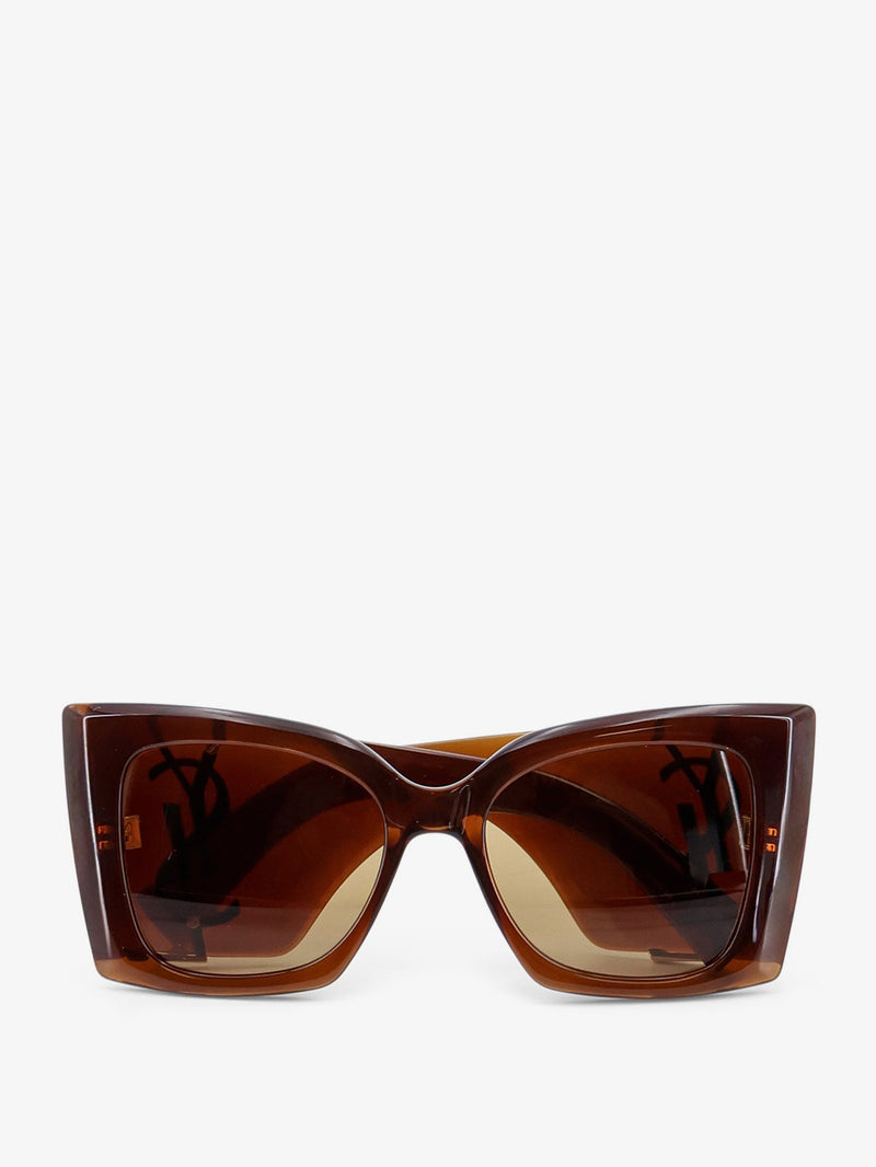 Saint Laurent Saint Laurent Blaze Crystal Acetate Sunglasses Brown - World Class Fashion